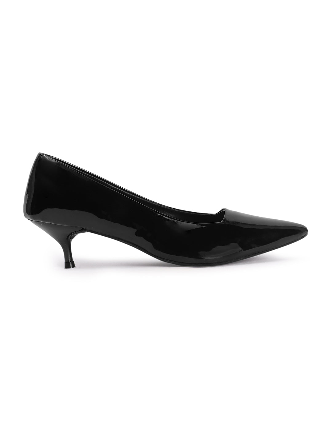 Women's Black Solid Pointed Toe Kitten Heel Pumps