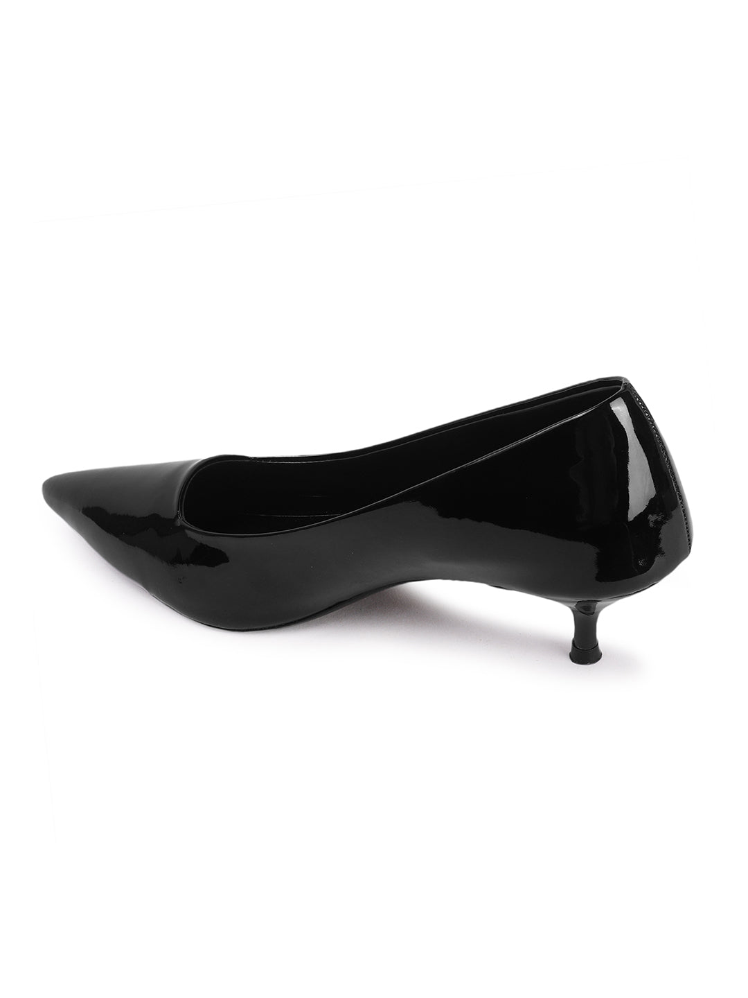 Women's Black Solid Pointed Toe Kitten Heel Pumps