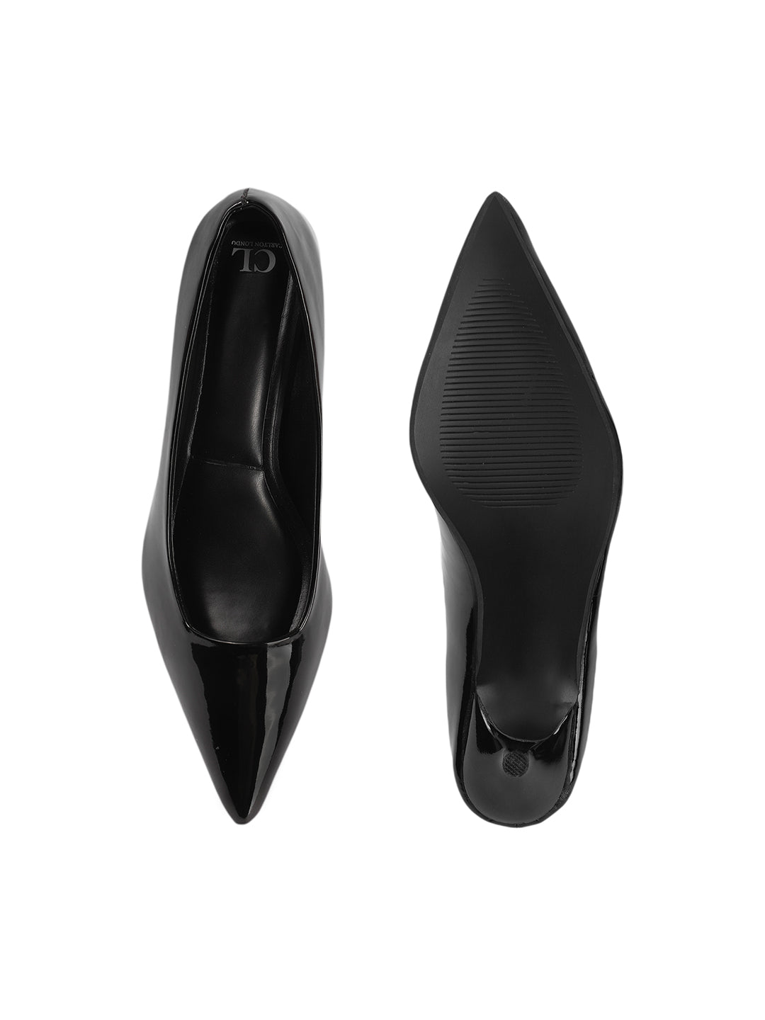 Women's Black Solid Pointed Toe Kitten Heel Pumps