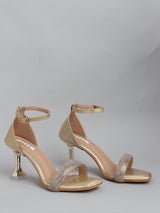 Women's Gold Dazzling Sculpted Ankle Strap Heel Sandals