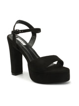 Women's Black Solid Ankle Strap Block Heel Sandals