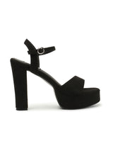 Women's Black Solid Ankle Strap Block Heel Sandals