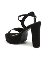 Women's Black Solid Ankle Strap Block Heel Sandals