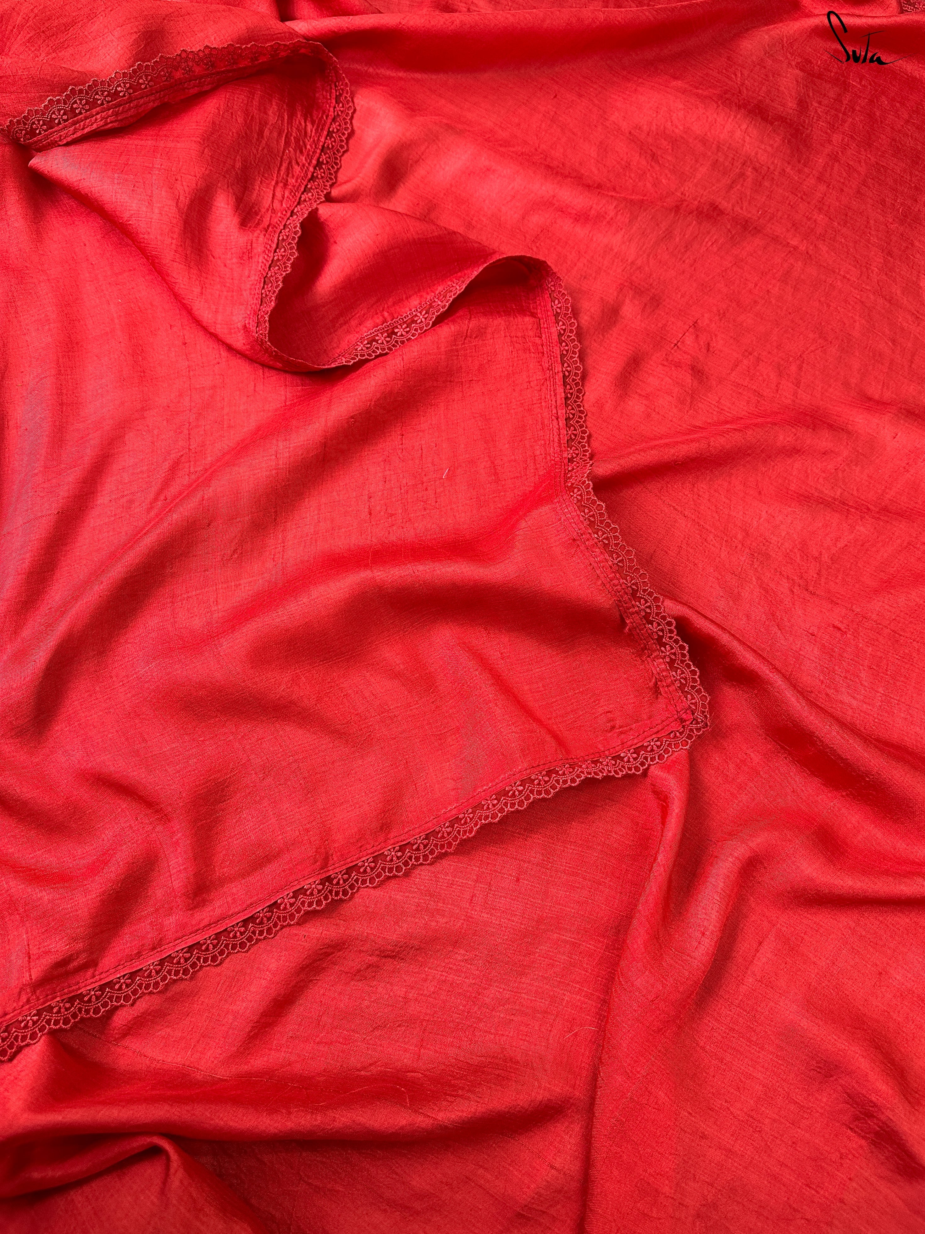 Women's Red Mulberry Silk Saree