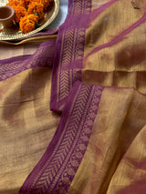 Women's Orange Cotton Zari Saree