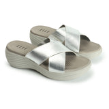 Women Grey Cross Straps Open-Toe Comfort Heel Sandals