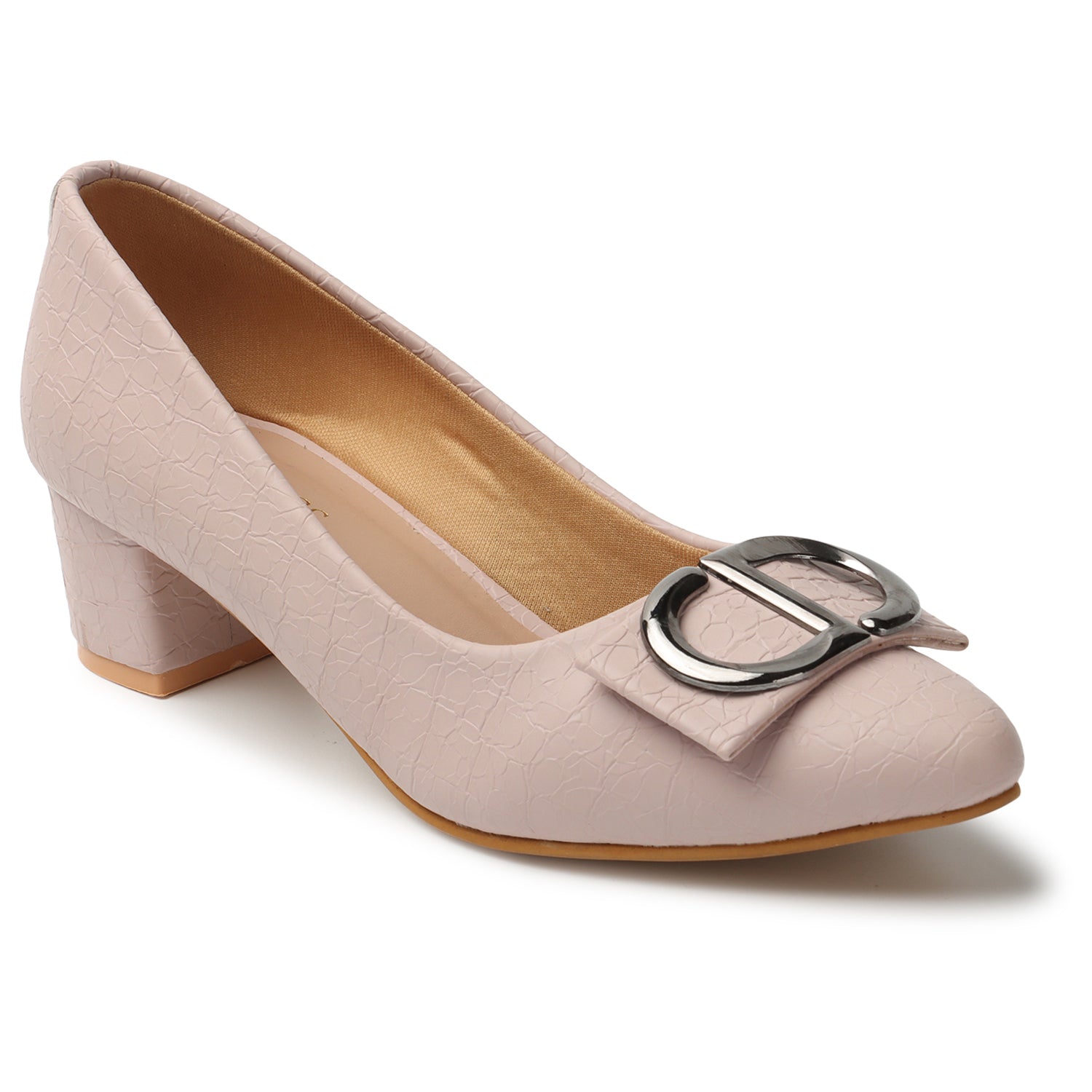 Women's Peach Casual Slip-On Heels