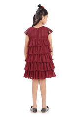 Girls Maroon Party A-Line Half Sleeves Dress