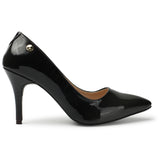 Women's Black Pointed Toe Glossy Pumps with Stiletto Heel