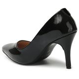 Women's Black Pointed Toe Glossy Pumps with Stiletto Heel