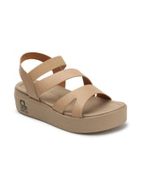 Women's Beige Elastic Strap Flatform Sandals