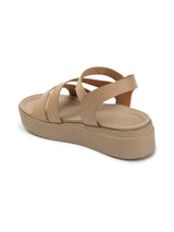 Women's Beige Elastic Strap Flatform Sandals