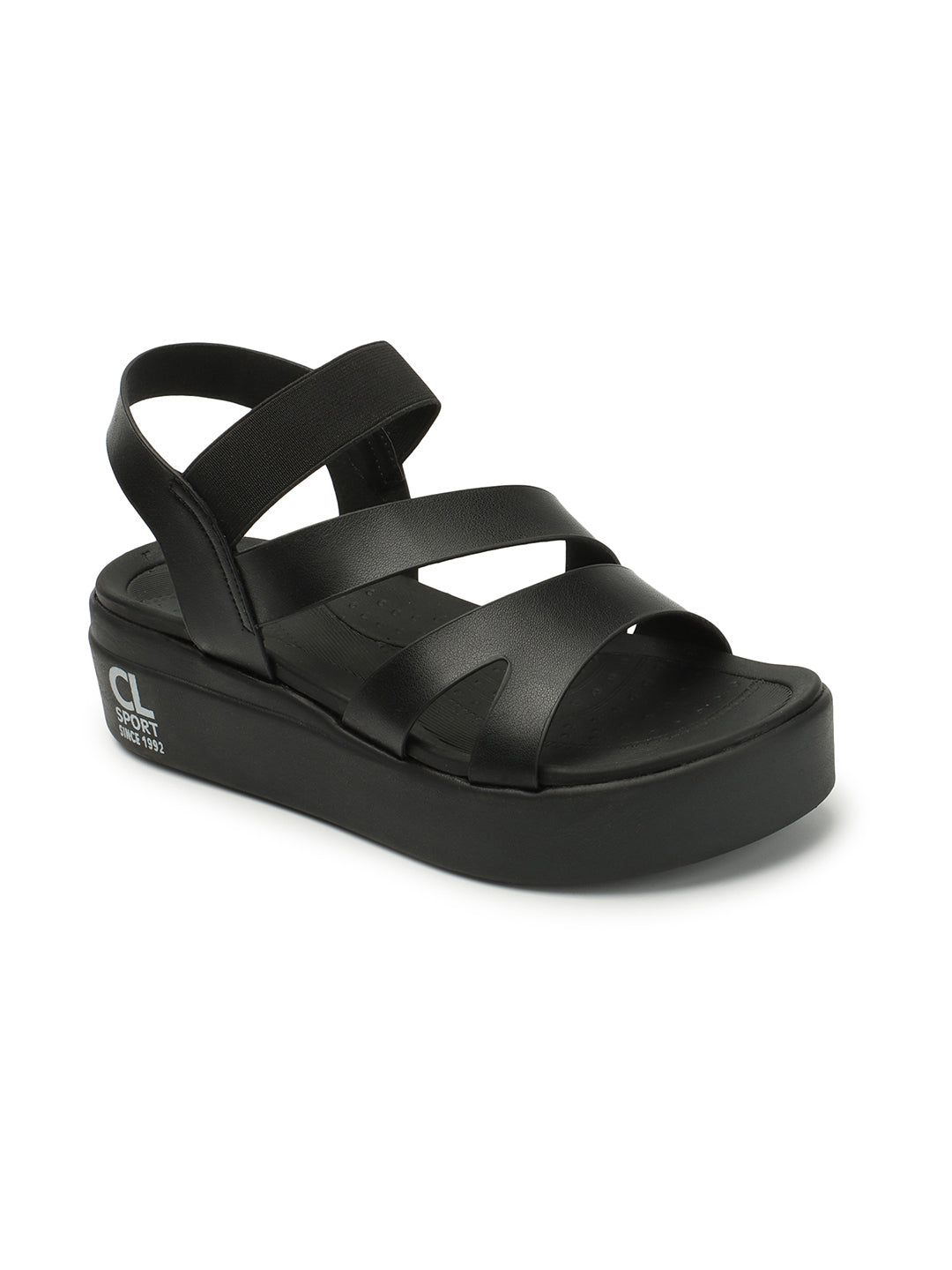 Women's Black Elastic Strap Flatform Sandals