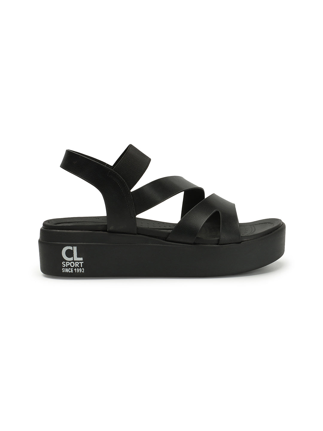 Women's Black Elastic Strap Flatform Sandals