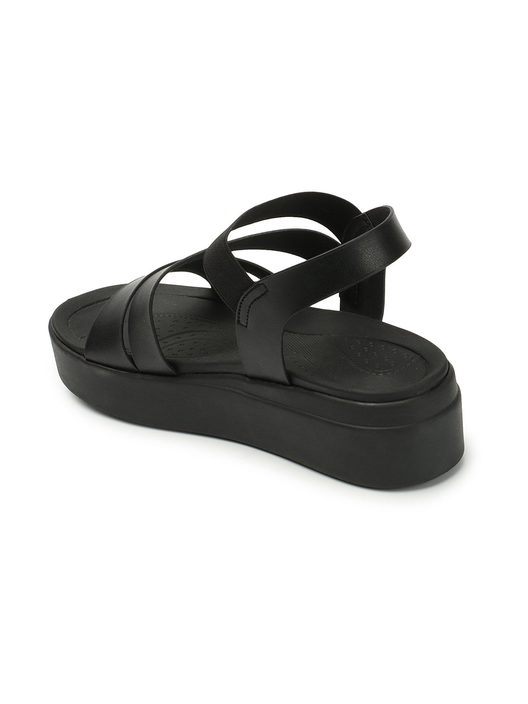 Women's Black Elastic Strap Flatform Sandals