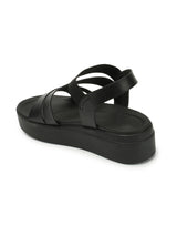 Women's Black Elastic Strap Flatform Sandals
