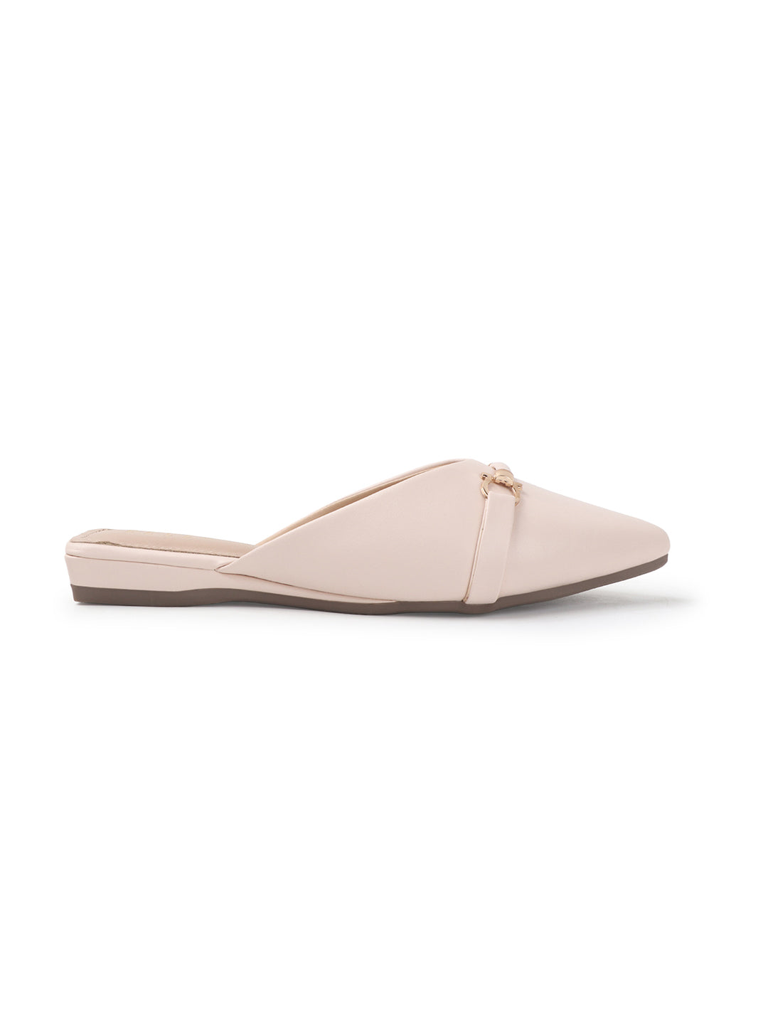 Women's Cream Bit-Detail Pointed-Toe Mule Flats