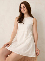 Women's White Casual A-Line Solid Dress