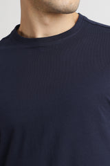 Men's Navy Blue Casual Cotton Blend Half Sleeves Tshirt