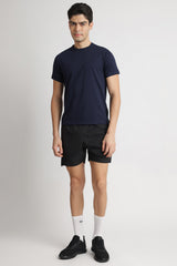 Men's Navy Blue Casual Cotton Blend Half Sleeves Tshirt