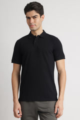 Men's Black Casual Cotton Blend Half Sleeves Polo Tshirt