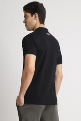 Men's Black Casual Cotton Blend Half Sleeves Polo Tshirt