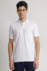 Men's White Casual Cotton Blend Half Sleeves Polo Tshirt