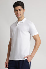 Men's White Casual Cotton Blend Half Sleeves Polo Tshirt