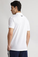Men's White Casual Cotton Blend Half Sleeves Polo Tshirt