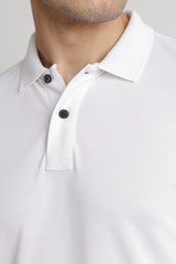 Men's White Casual Cotton Blend Half Sleeves Polo Tshirt