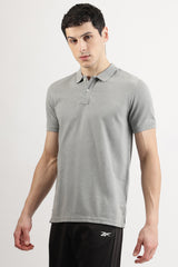 Men's Grey Casual Cotton Blend Half Sleeves Polo Tshirt