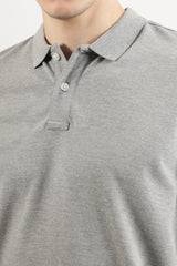 Men's Grey Casual Cotton Blend Half Sleeves Polo Tshirt