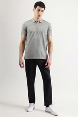 Men's Grey Casual Cotton Blend Half Sleeves Polo Tshirt
