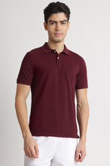 Men's Maroon Casual Cotton Blend Half Sleeves Polo Tshirt