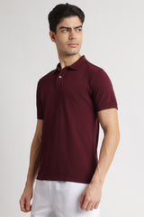 Men's Maroon Casual Cotton Blend Half Sleeves Polo Tshirt