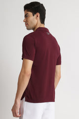 Men's Maroon Casual Cotton Blend Half Sleeves Polo Tshirt