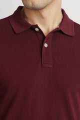 Men's Maroon Casual Cotton Blend Half Sleeves Polo Tshirt