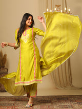 Women's Floral Embroidered Panelled Kurta with Trousers and with Dupatta
