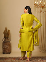 Women's Floral Embroidered Panelled Kurta with Trousers and with Dupatta