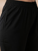 Women's Black Floral Embroidered V-Neck Sequinned Kurta with Trousers and Dupatta