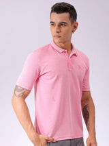 Men's Pink Casual Self-Design Half Sleeves Tshirt