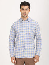 Men's Beige Casual Regular Fit Checkered Full Sleeves Shirt