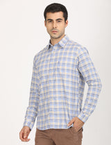 Men's Beige Casual Regular Fit Checkered Full Sleeves Shirt