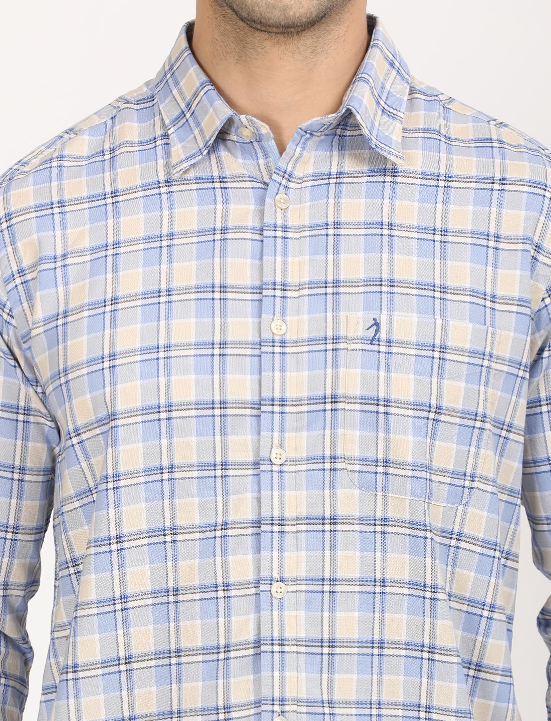 Men's Beige Casual Regular Fit Checkered Full Sleeves Shirt