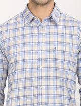 Men's Beige Casual Regular Fit Checkered Full Sleeves Shirt