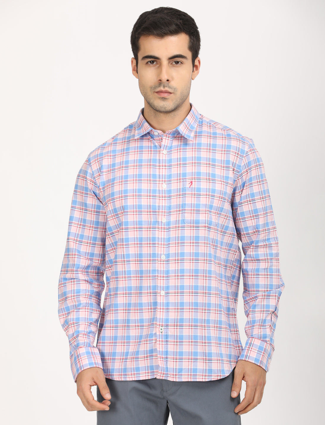 Men's Pink Casual Regular Fit Checkered Full Sleeves Shirt