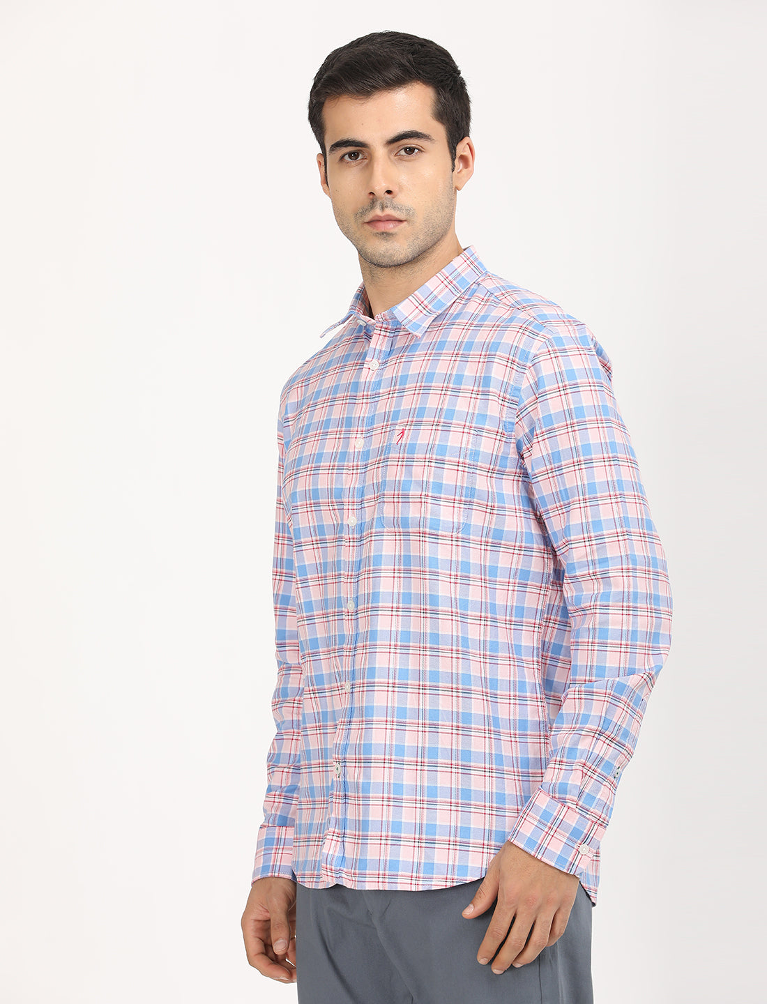 Men's Pink Casual Regular Fit Checkered Full Sleeves Shirt