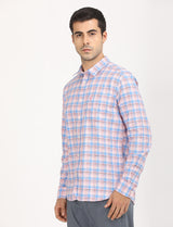 Men's Pink Casual Regular Fit Checkered Full Sleeves Shirt