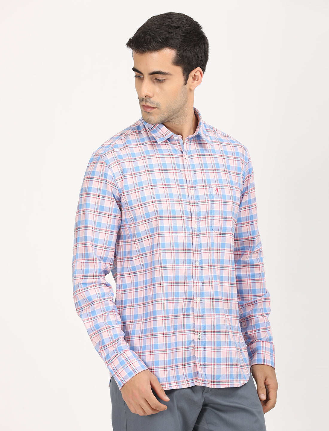 Men's Pink Casual Regular Fit Checkered Full Sleeves Shirt