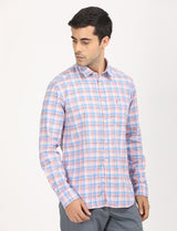 Men's Pink Casual Regular Fit Checkered Full Sleeves Shirt